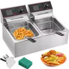 SucceBuy 12L 5000W Electric Deep Fryers Dual Tanks with Dual Basket & Lid Double Deep Fat Fryer Adjustable Temperature Control